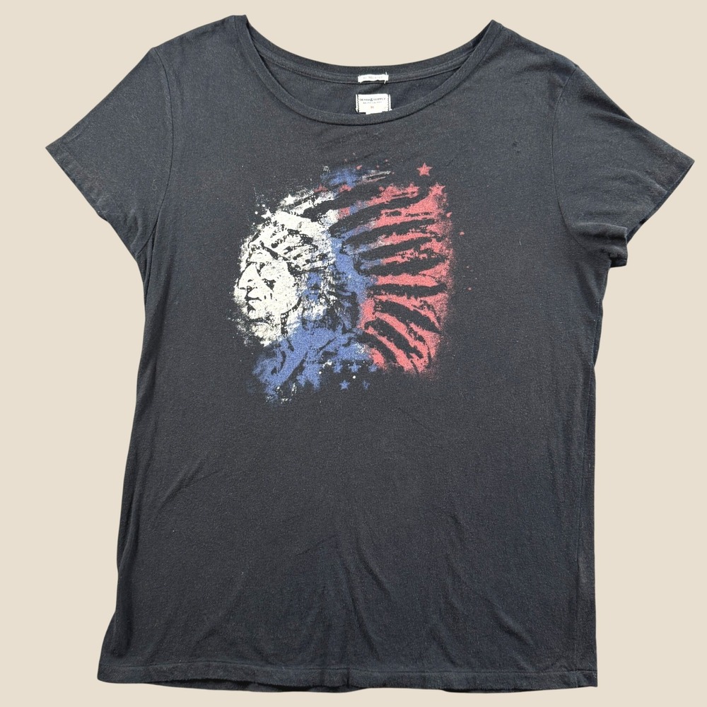 Denim & Supply Ralph Lauren T Shirt Women M Black Native American Graphic Tee
